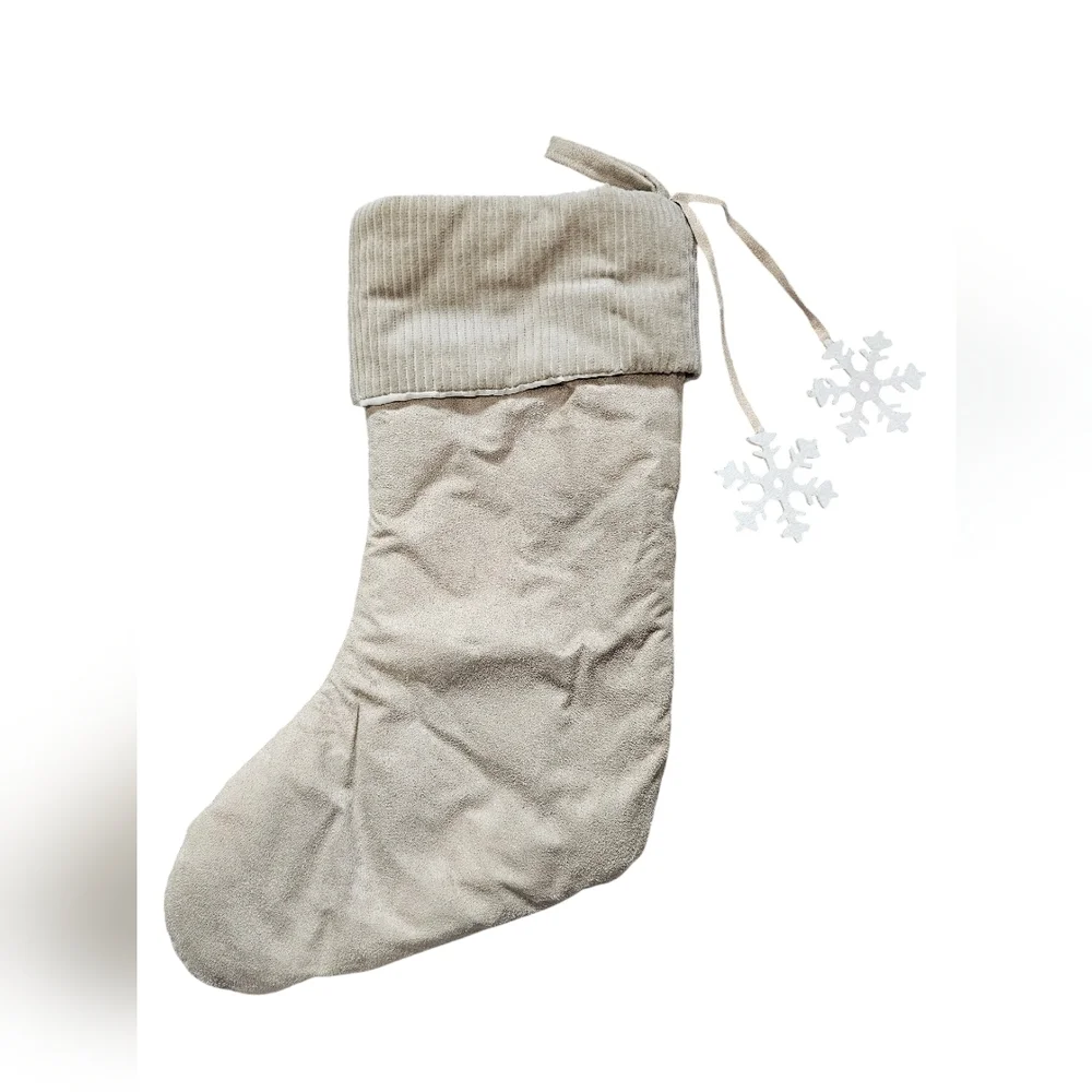 2 Holiday Stockings, Red and Cream with Embroidered Snowflakes